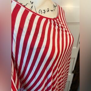 Expresso Red White Striped Blouse Women’s Large Button Front Rayon Blend Top